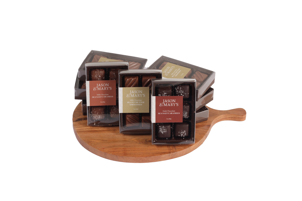 Caja de regalo de caramelos de chocolate con leche y sal marina
