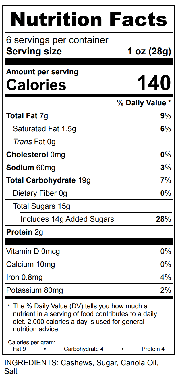 Toffee Praline Cashews | Gourmet Candied Nuts Gift | 6oz Box