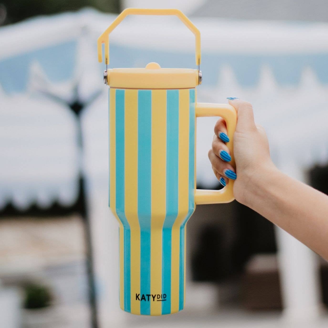 Yellow and Aqua Striped Easter 38 Oz Cabana Jug Tumbler