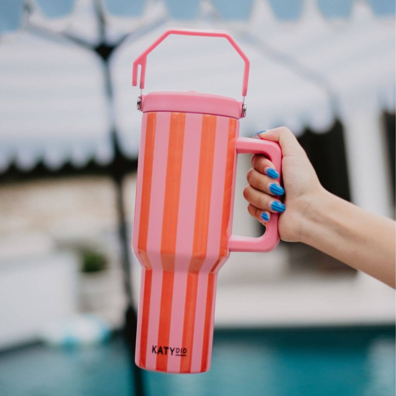 Pink and Orange Striped 38 Oz Cabana Jug Tumbler Grad Gift