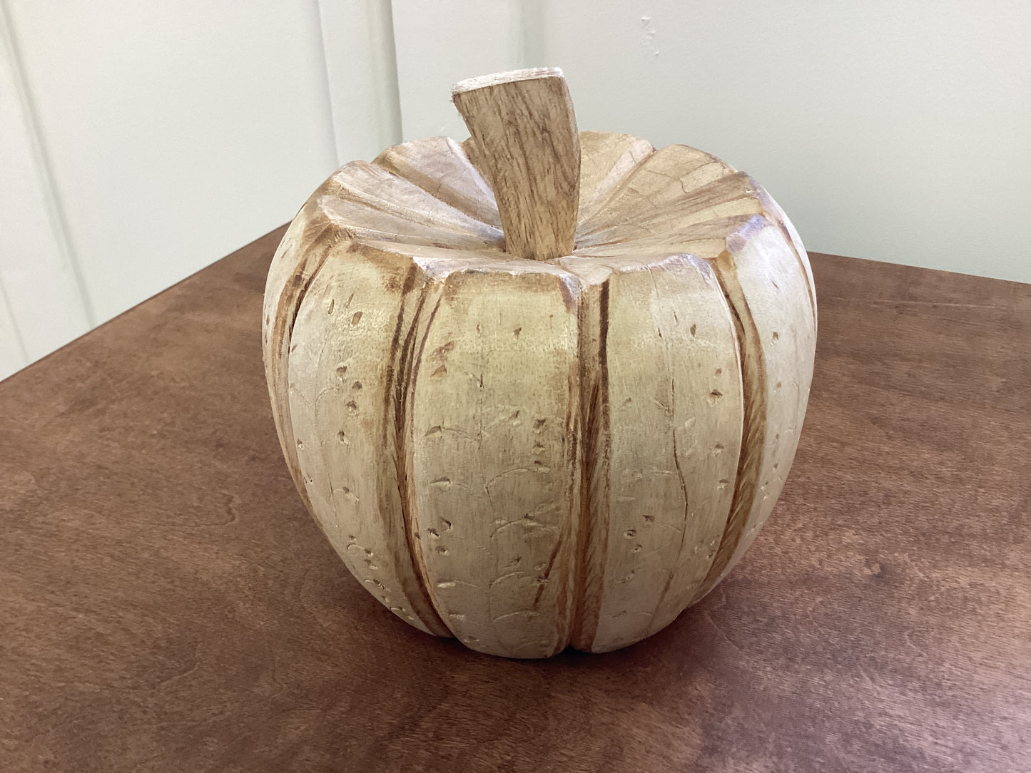 Tan Carved Wooden Pumpkim