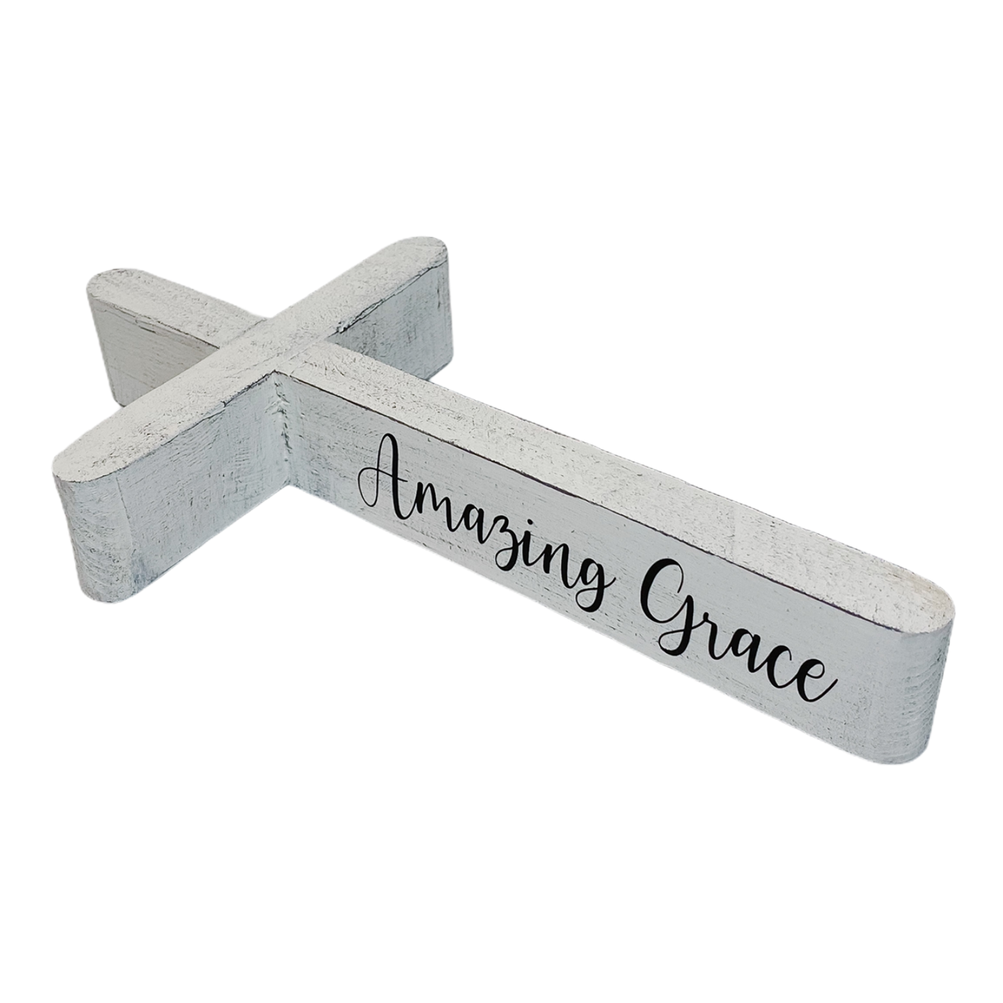 Amazing Grace -Rustic White Wood Cross - Decorative Tabletop