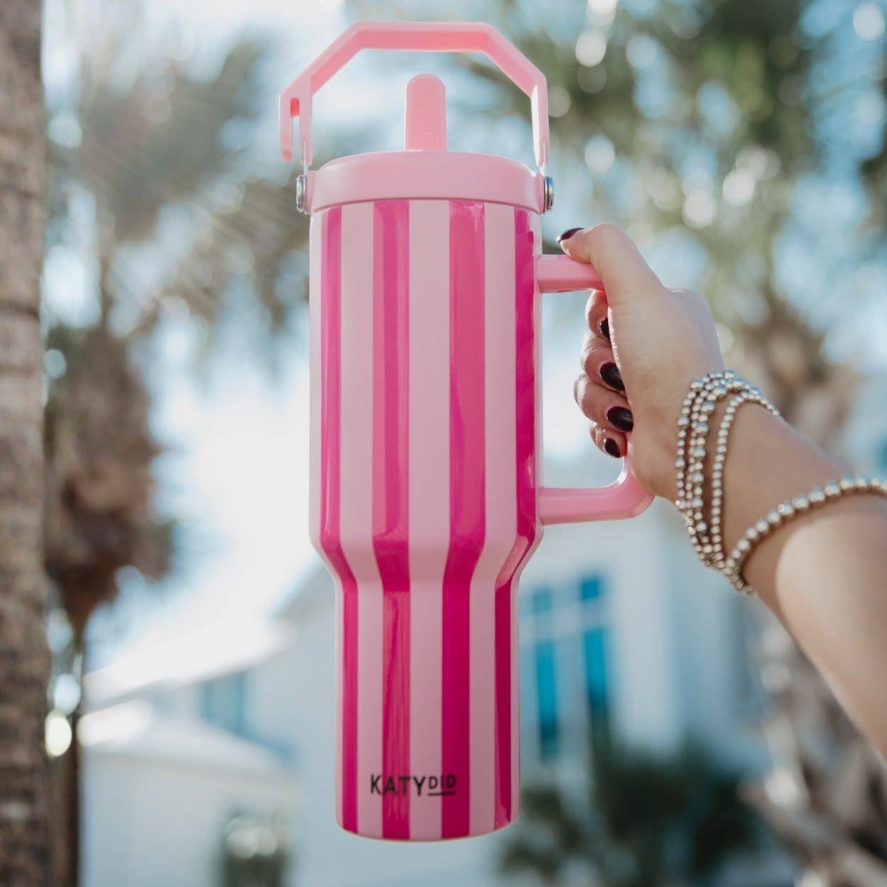 Pink and Hot Pink Striped 38 Oz Easter Cabana Jug Tumbler