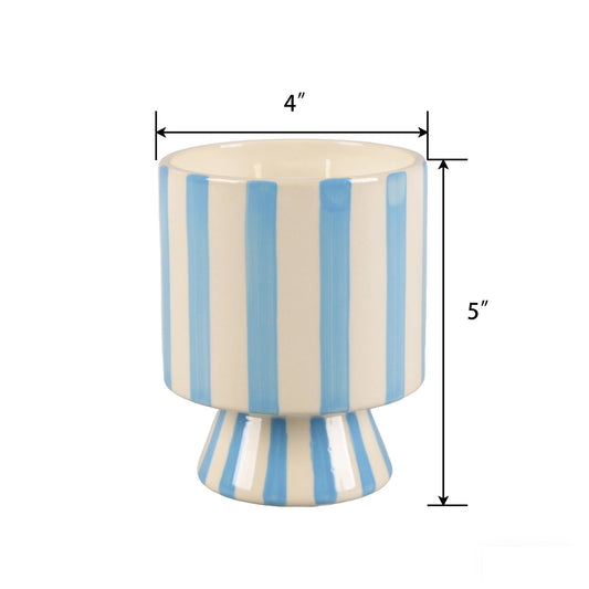 13 oz Blue Stripe Pedestal Glass Candle – Resort