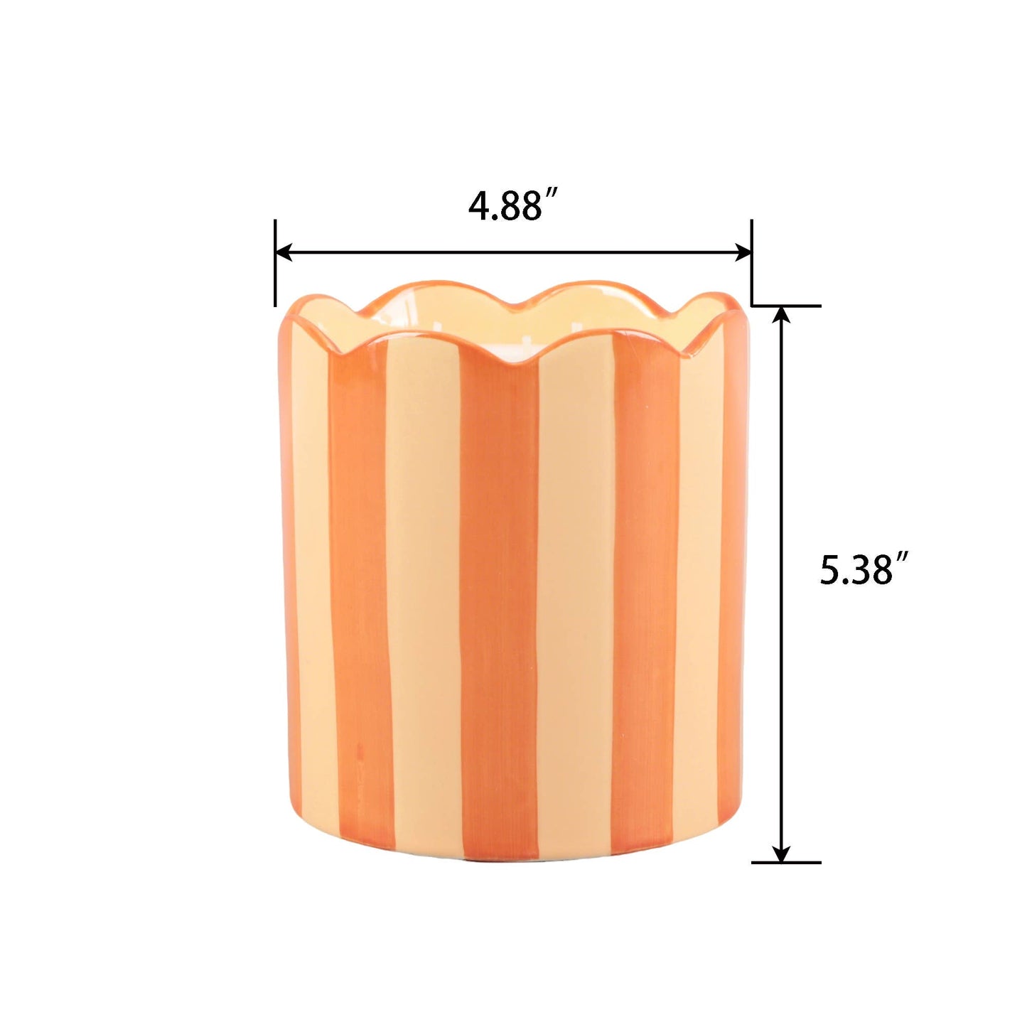 15 oz Orange Scallop Stripe Glass Candle – Fresh Peaches