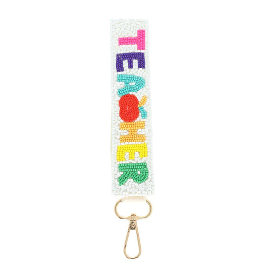 Teacher Long Strip Lettering Beaded Keychain