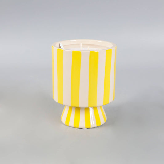 13 oz Yellow Striped Pedestal Candle – Day at the Beach