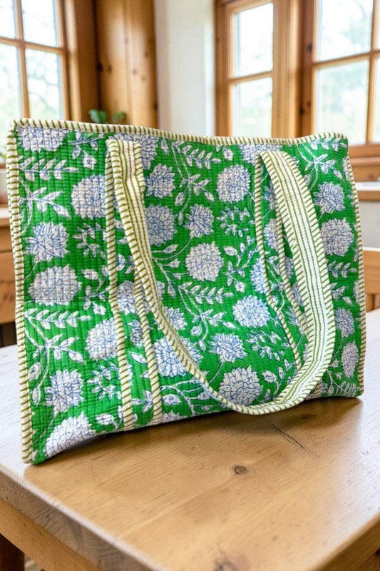 Terra Green Floral Patterned Tote Bag