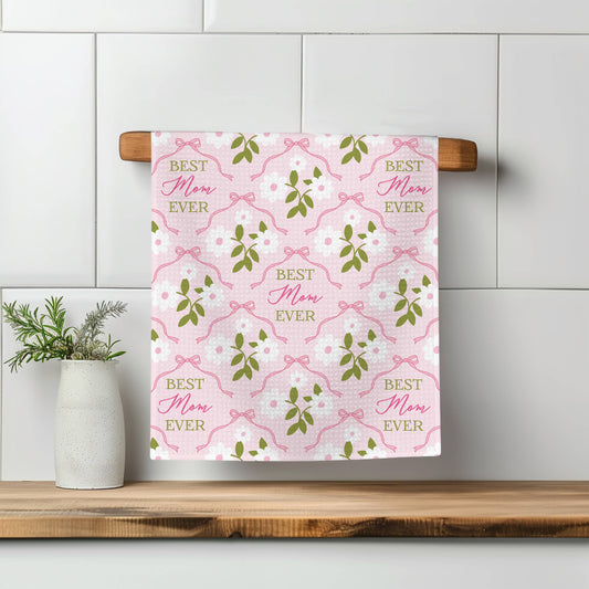 "Best Mom Ever" Mother's Day Gift Kitchen Towel Waffle