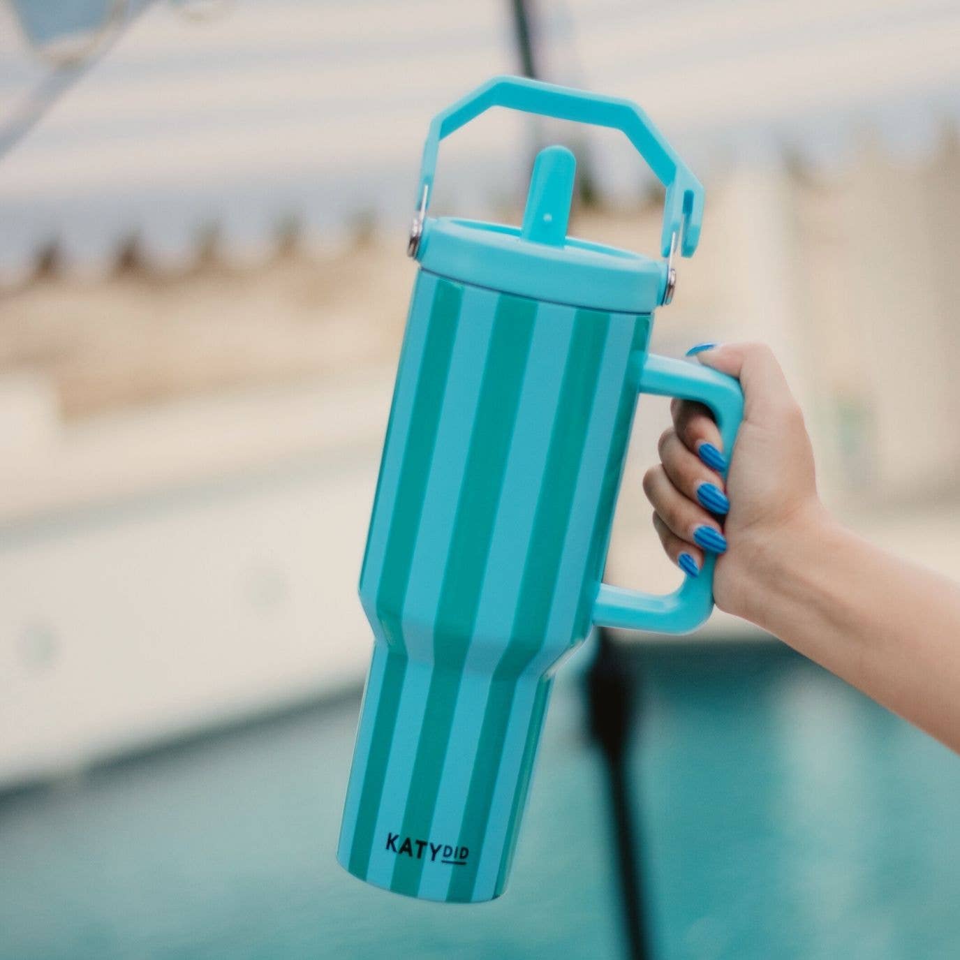 Aqua and Green Striped Easter 38 Oz Cabana Jug Tumbler