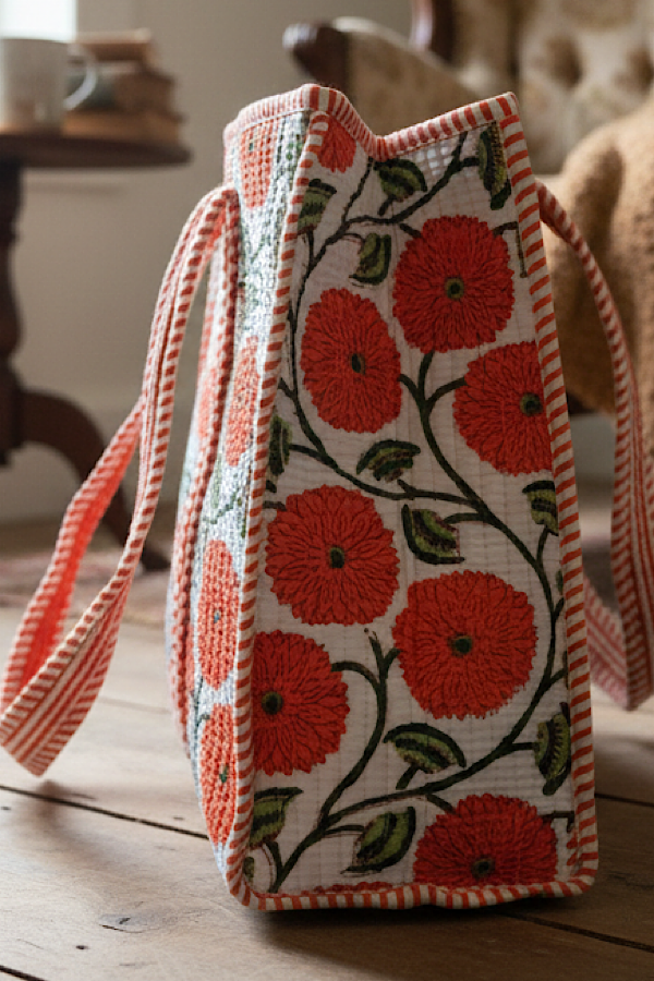 Waylon Orange Floral Print Tote Bag