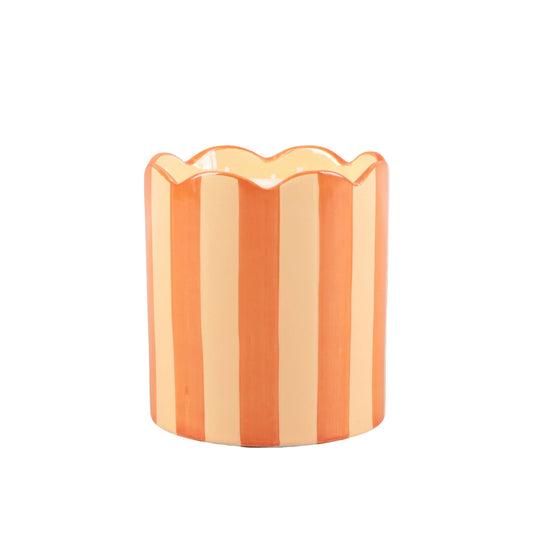 15 oz Orange Scallop Stripe Glass Candle – Fresh Peaches