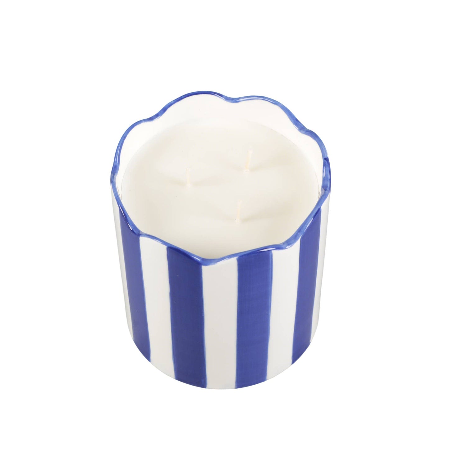 15 oz Blue & White Scallop Stripe Glass Candle – Sunshine