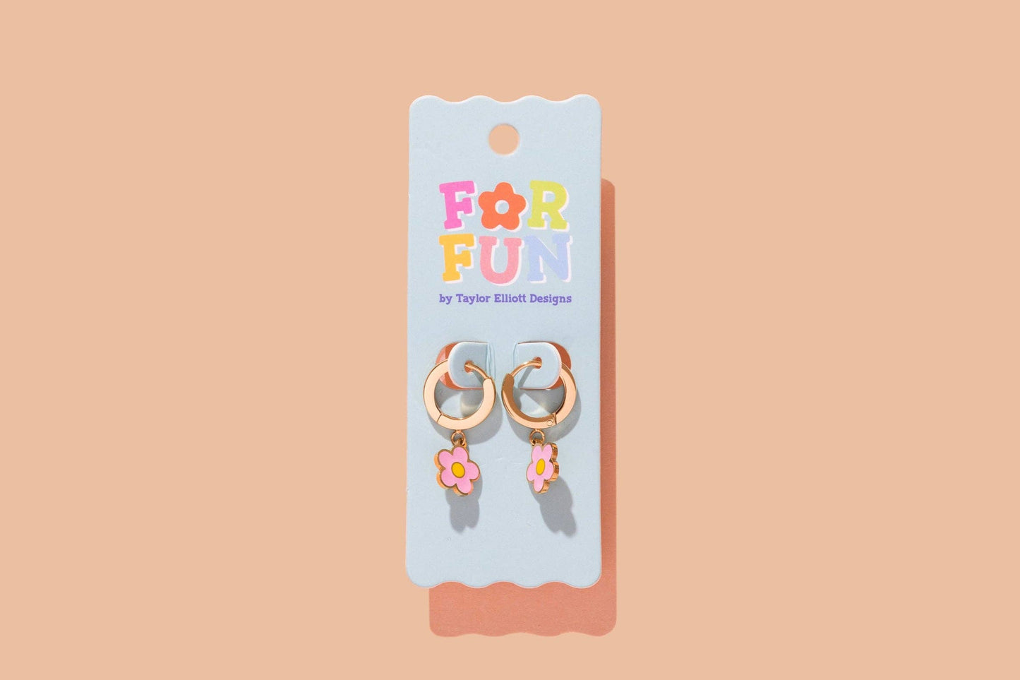 FOR FUN - Huggie Earrings - Gold Hoops + Pink Flowers -Addie
