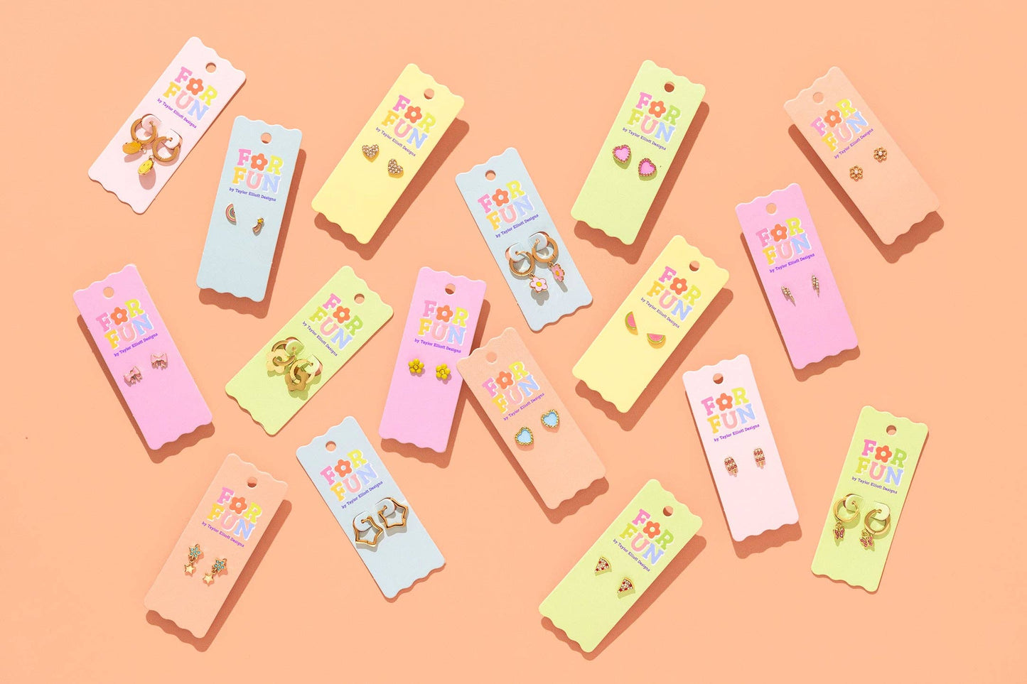 FOR FUN - Huggie Earrings - Gold Hoops + Pink Flowers -Addie