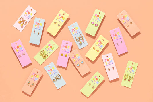 FOR FUN - Huggie Earrings - Gold Hoops + Pink Flowers -Addie