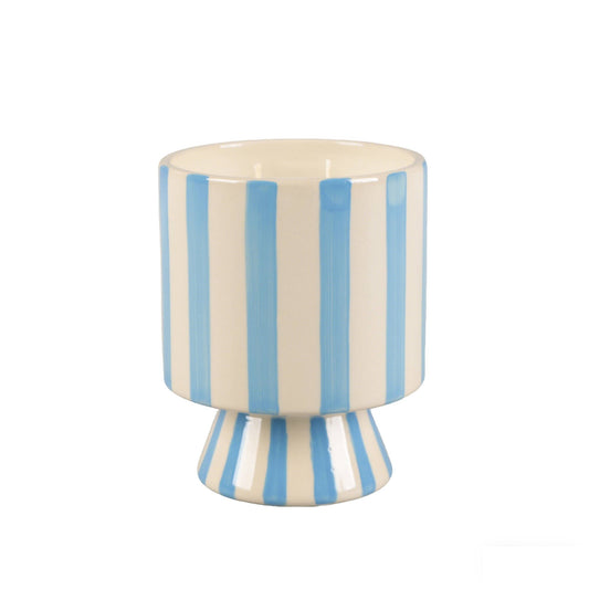 13 oz Blue Stripe Pedestal Glass Candle – Resort