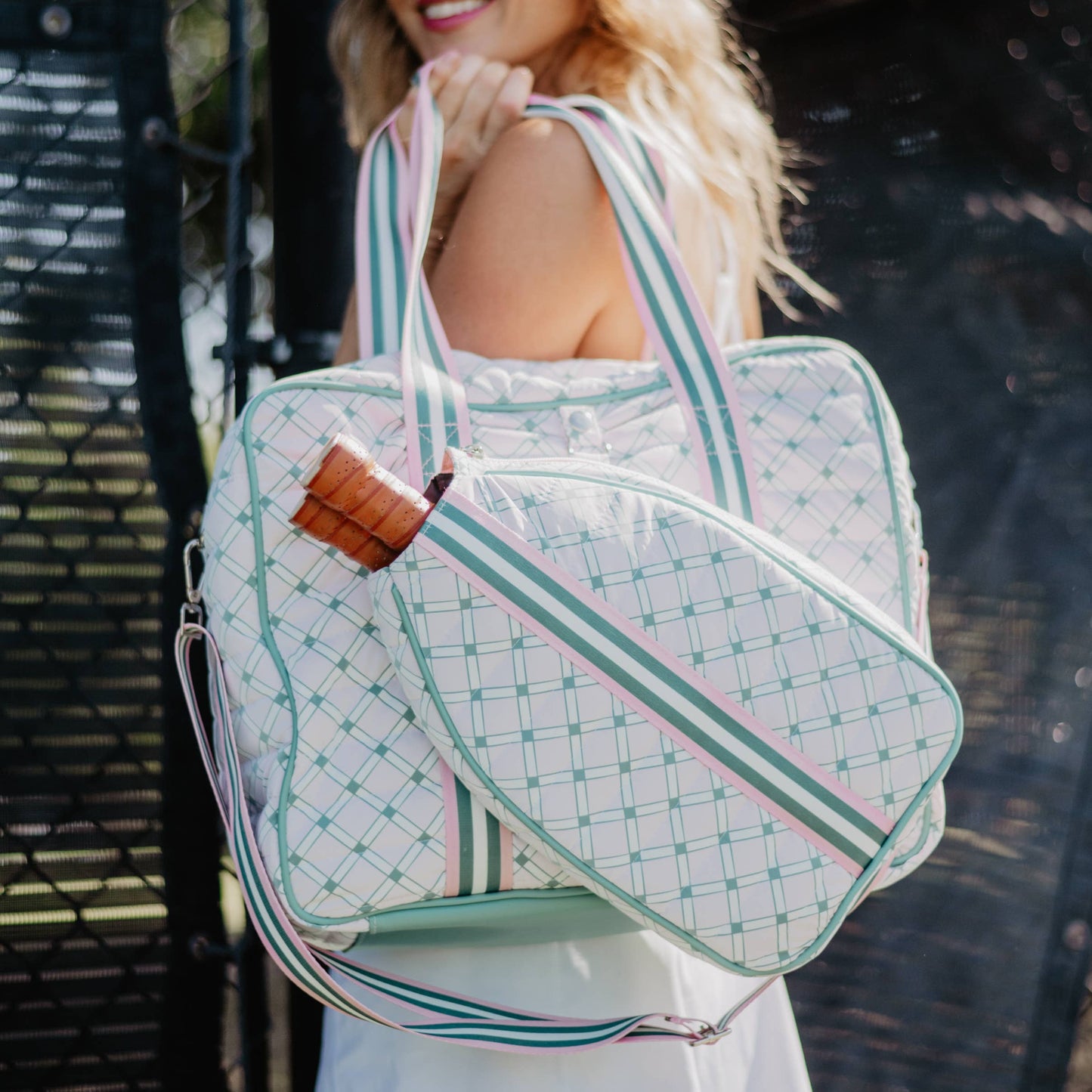 Light Pink and Green Pattern Pickleball Bag