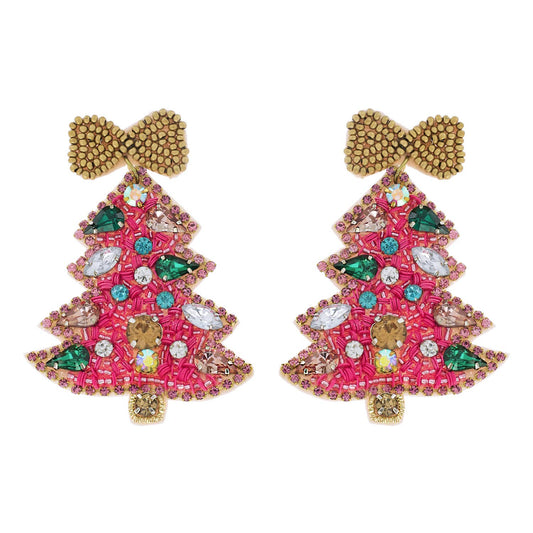 Jeweled Christmas Tree Beaded Embroidery Earrings