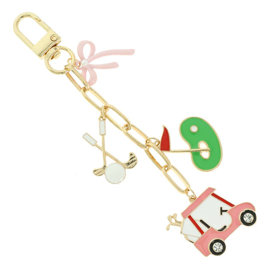 Golf Theme Enamel Bag Charm Chain with Snap Hook Clasp