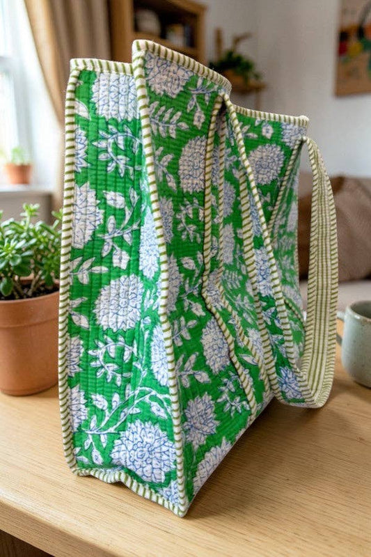 Terra Green Floral Patterned Tote Bag