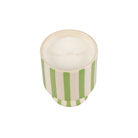 13 oz Green Stripe Pedestal Glass Candle – Cavana