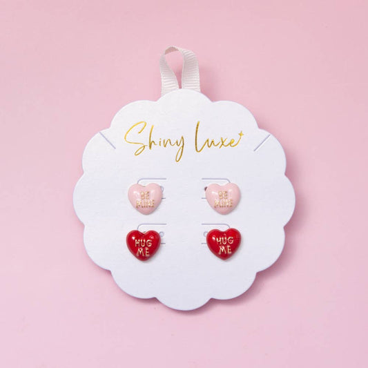 Colorful Enamel Love and XOXO Heart Stud Earring Set