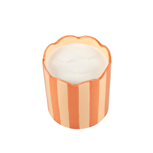 15 oz Orange Scallop Stripe Glass Candle – Fresh Peaches