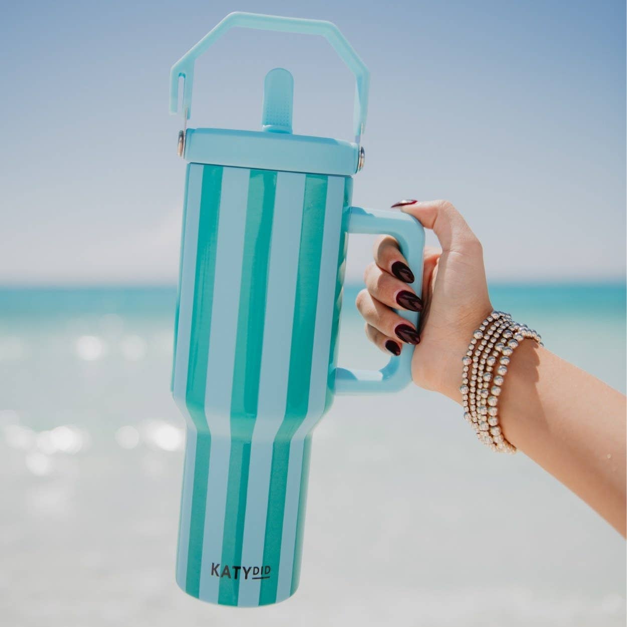 Aqua and Green Striped Easter 38 Oz Cabana Jug Tumbler