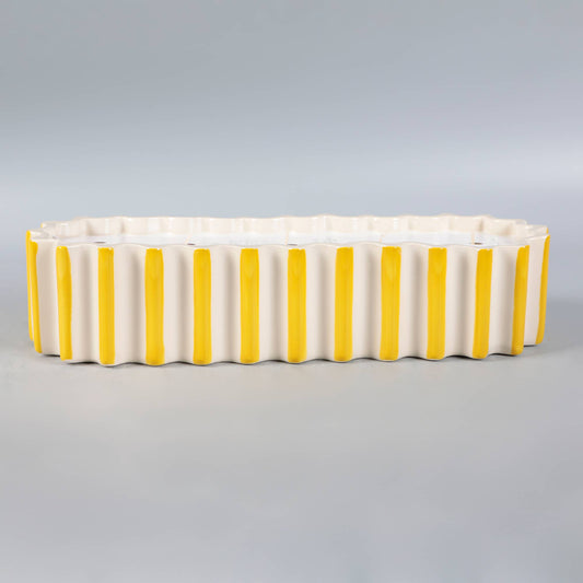 26 oz Yellow Stripe Ribbed Ledge Candle – Vanilla Pineapple