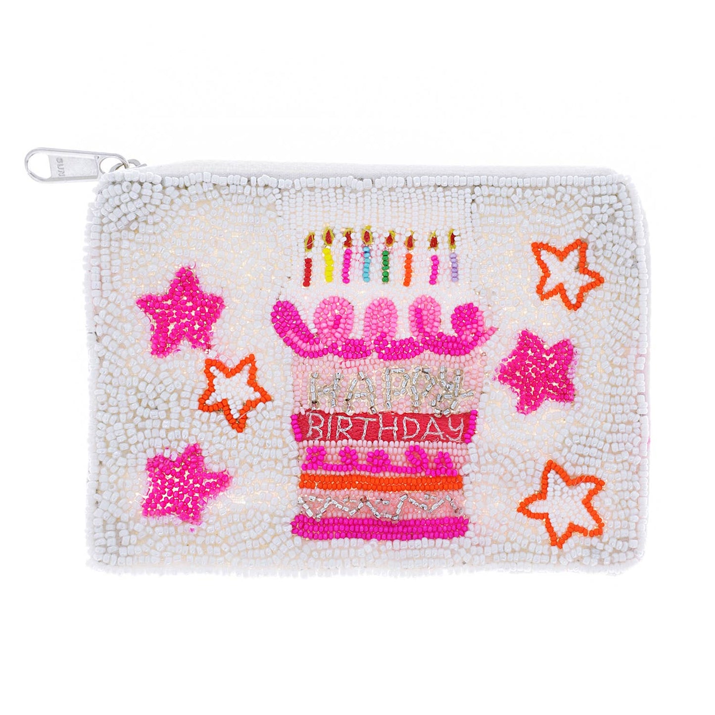 "Happy Birthday Cake" Beaded Zipper Coin Bag