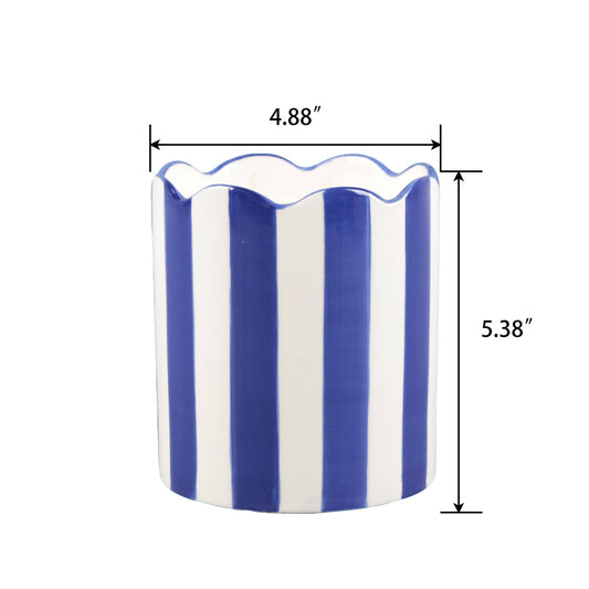 15 oz Blue & White Scallop Stripe Glass Candle – Sunshine