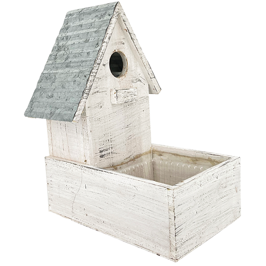Whitewash Birdhouse Planter